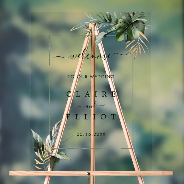 Begrüßung in tropischen Blättern Acrylschild (Neutral)