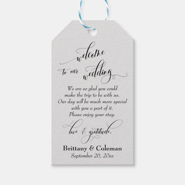 Begrüßung Liebe & Dankbarkeit Light Gray Wedding Geschenkanhänger (Vorderseite)