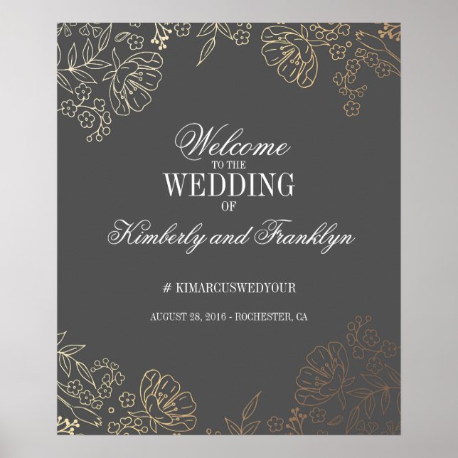 Begrüßung mit Blumengolden und Grauweinen Poster (Vorne)