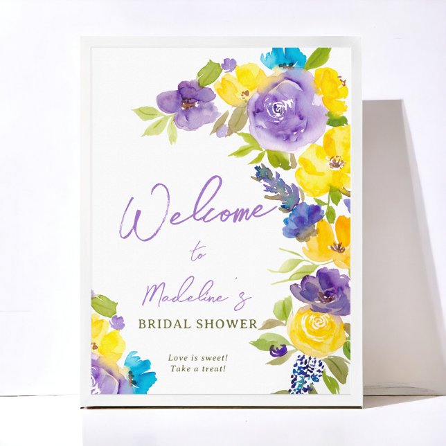 Begrüßung mit dem blühenden Brautparty Boho gelbe  Poster (Boho yellow lavender floral bridal shower welcome poster)