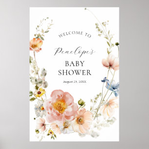 Begrüßung mit einer floralen Baby-Dusche in weichr Poster