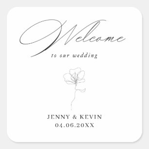 Begrüßung mit illustrierter Hand in Blume Quadratischer Aufkleber