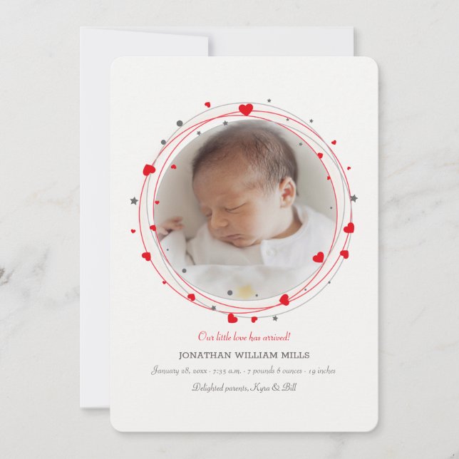 Begrüßung mit Liebe Foto Geburtsankündigung Einladung (Vorderseite)