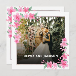 Begrüßung Party Rosa Blütengoldene Rahmen Hochzeit Einladung