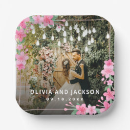 Begrüßung Party Rosa Blütengoldene Rahmen Hochzeit Pappteller