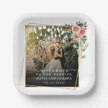 Begrüßung Party Rosa Blütengoldene Rahmen Hochzeit