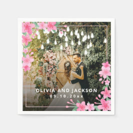 Begrüßung Party Rosa Blütengoldene Rahmen Hochzeit Serviette