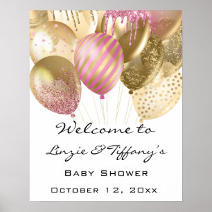 Begrüßung Poster Baby Dusche Pink Gold Ballons