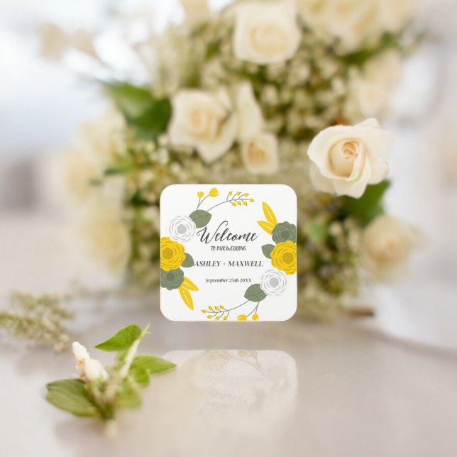 Begrüßung Quadratischer Aufkleber (Floral Wedding party theme sticker,birthday party sticker,gift pack,envelope,return gift sticker)