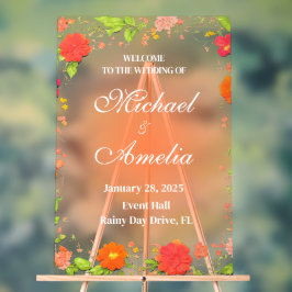 Begrüßung Schild rot-orange Blumengestein boho