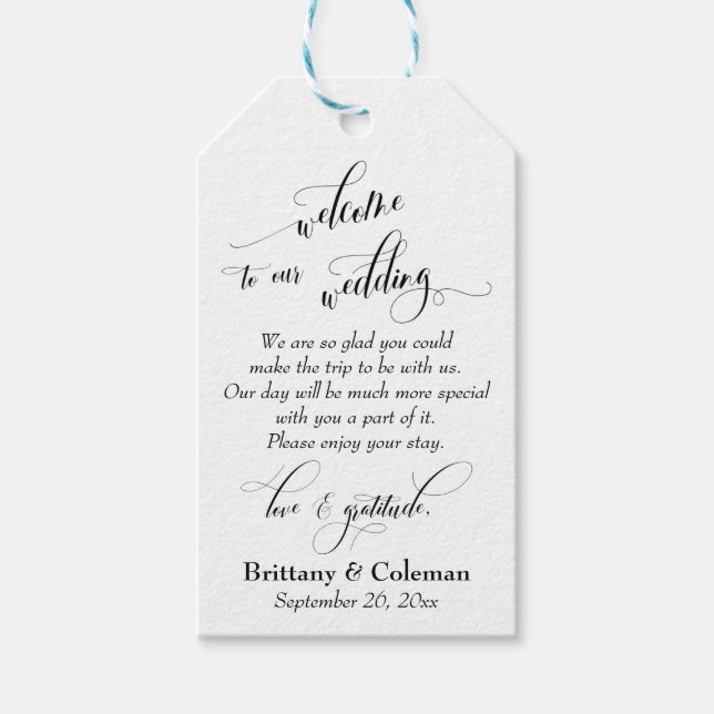 Begrüßung und Liebe Personalisierte Hochzeit Geschenkanhänger (Vorderseite)