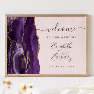 Begrüßung von Agate Lila Gold Script Blush Poster