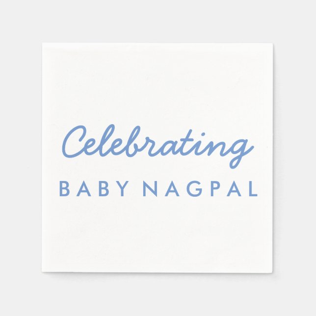 Begrüßung von Baby Blue und White Cocktail Napkin Serviette (Vorderseite)