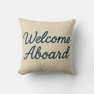 Begrüßung von Beige & Navy Blue Script an Bord Kissen