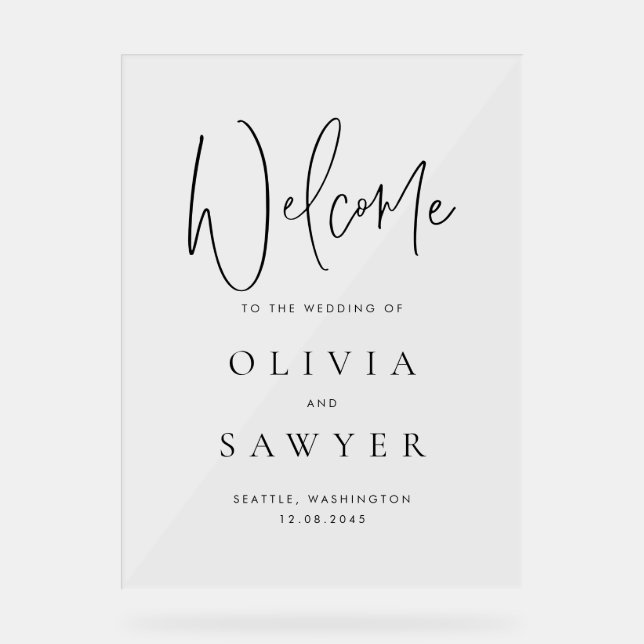 Begrüßung von Black Handwriting Script Acrylschild (Vorderseite)