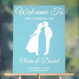 Begrüßung von Blue Handwriting Script Winter Weddi Acrylschild