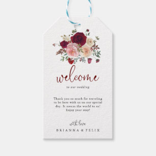Begrüßung von Burgund Pink Blush Bloral Wedding Geschenkanhänger