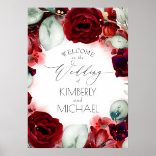 Begrüßung von Burgundy Red Floral Poster
