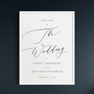 Begrüßung von Calligraphy Simple Navy Blue Poster