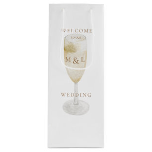 Begrüßung von Champagner & Gold Monogram White Wed Geschenktüte Für Weinflaschen