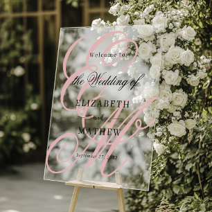 Begrüßung von elegantem Script Dusty Pink Monogram Acrylschild