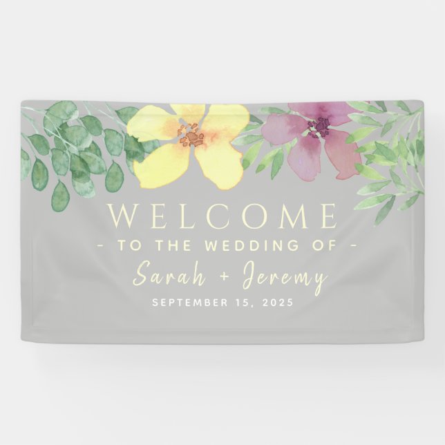 Begrüßung von Greenery Floral Wedding Banner (Horizontal)