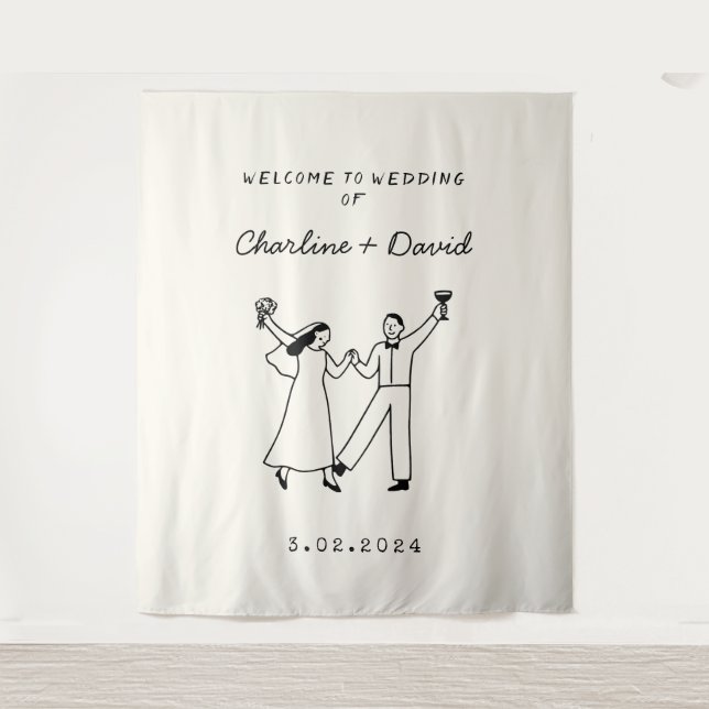Begrüßung von Hand Drawn Scribble Wandteppich (Vorderseite)