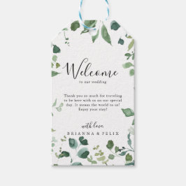 Begrüßung von Kalligrafie Script Green Foliage Geschenkanhänger