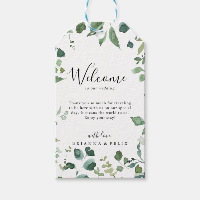 Begrüßung von Kalligrafie Script Green Foliage Geschenkanhänger (Vorderseite)