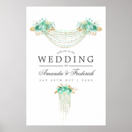 Begrüßung von Mint- und Gold String Lights Blumenz Poster