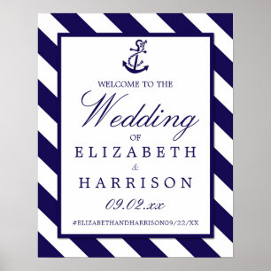 Begrüßung von Nautical Stripe & Navy Blue Anchor Poster