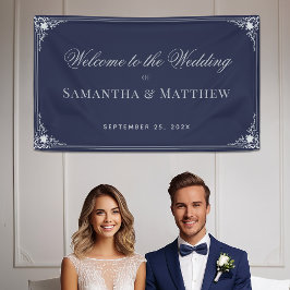 Begrüßung von Navy Blue Vintag Elegant Script Wedd Banner