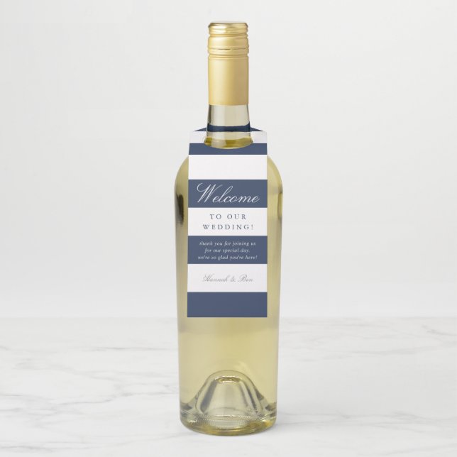 Begrüßung von Navy & White Stripe Flaschenanhänger (Auf Flasche)