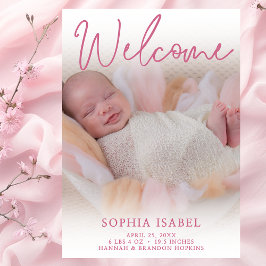 Begrüßung von Pink Foto Geburtserklärung Einladung