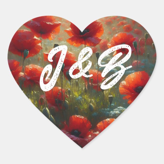 Begrüßung von Roten Poppies Herz-Aufkleber (Vorderseite)