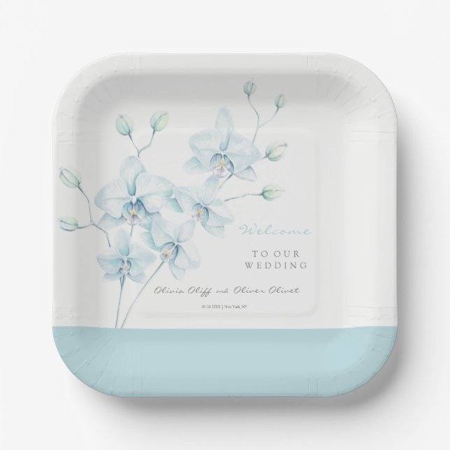 Begrüßung von Soft Blue Orchid Pappteller (Vorderseite)