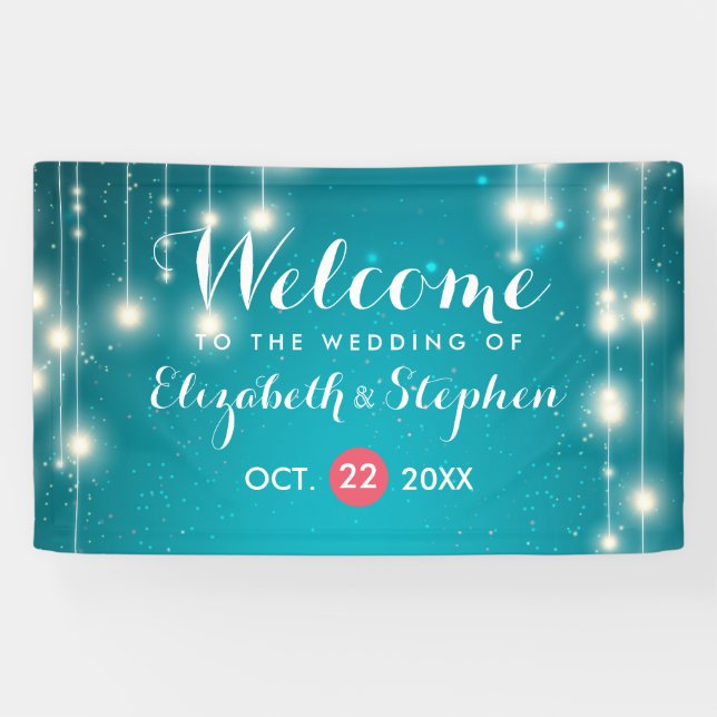 Begrüßung von String Lights & Turquoise Glitzer Banner (Horizontal)
