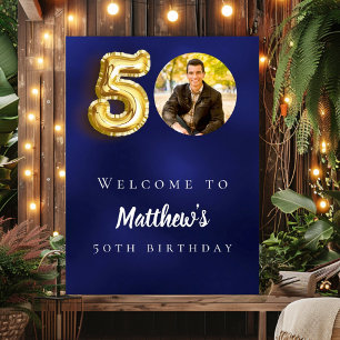 Begrüßung zum 50. Foto in Navy Blue Poster