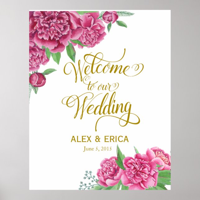 Begrüßung zum Hochzeitsschild Rose Rosa Gold Poster (Vorne)