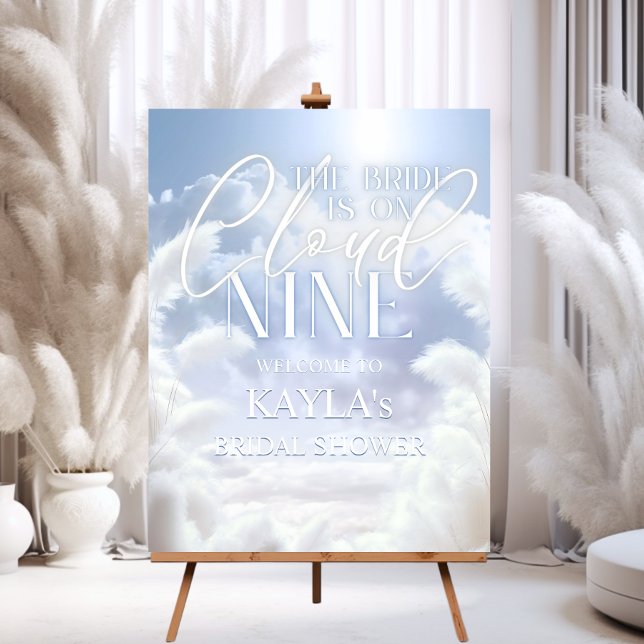 Begrüßungsabonnement auf Cloud Nine 9 Pampas Braut Poster (Welcome Sign The Bride in On Cloud Nine 9 Pampas Bridal Shower  Modern)