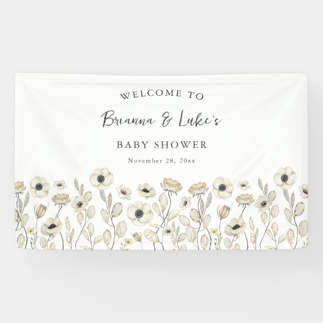 Begrüßungsbanner für die White Floral Baby Dusche Banner (Horizontal)