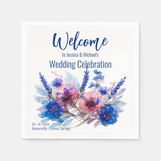 💍 Begrüßungsblumen und Lavendel Serviette (Vorderseite)