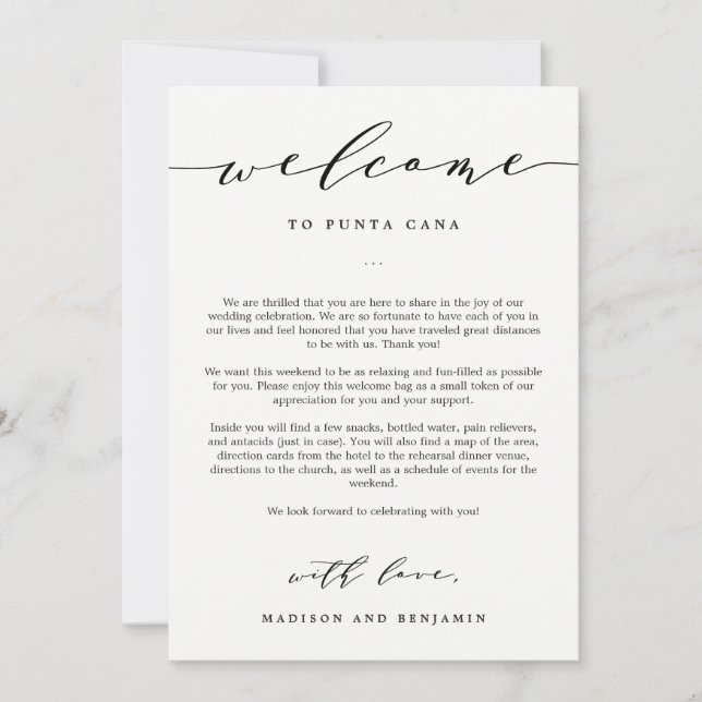 Begrüßungsbrief und Begrüßungstasche (Vorderseite)