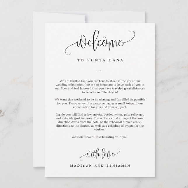 Begrüßungsbrief und Begrüßungstasche (Vorderseite)