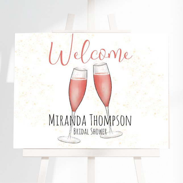 Begrüßungsbrunch und Bubbly Brautparty Champagne Poster (Bridal Shower welcome poster sign. with whimsical calligraphy script. )