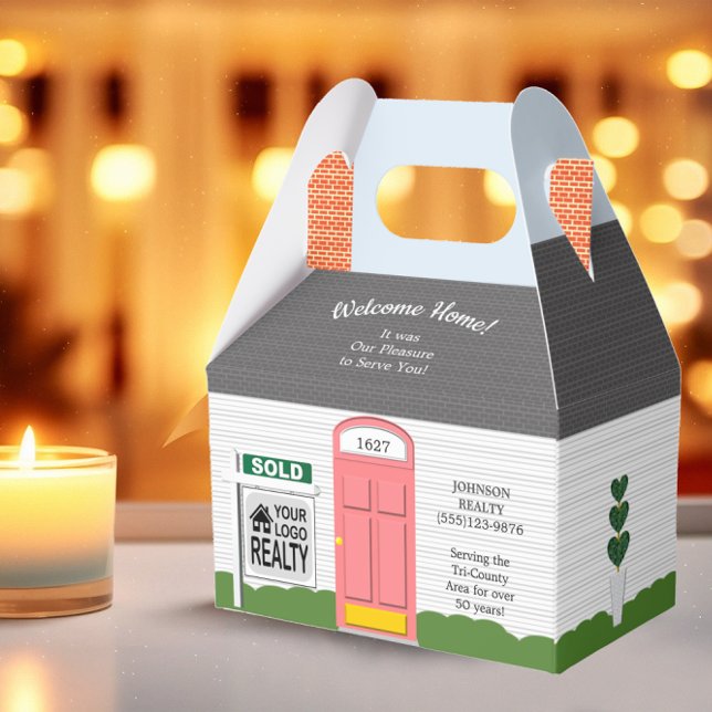 Begrüßungsempfang Zuhause Wooden Realtor Logo Rosa Geschenkschachtel (Von Creator hochgeladen)