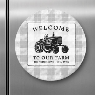 Begrüßungsfamilie Name Farm Traktor Weiß Kariert Magnet