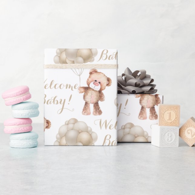 Begrüßungsgebär und Ballons Geschenkpapier (Babyparty)