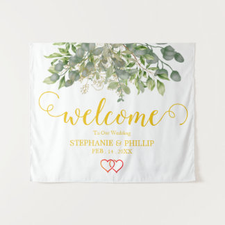 Begrüßungsgrün Eukalyptus Foliage Hochzeitschwarz Wandteppich