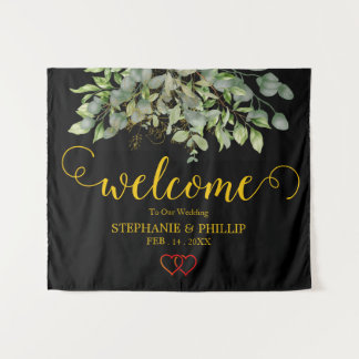 Begrüßungsgrün Eukalyptus Foliage Hochzeitschwarz Wandteppich